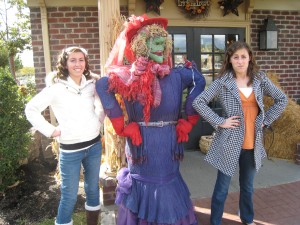 Rachel and Lauren having fun with the witches at Gardner Village
