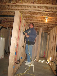 Pulling wires into the basement